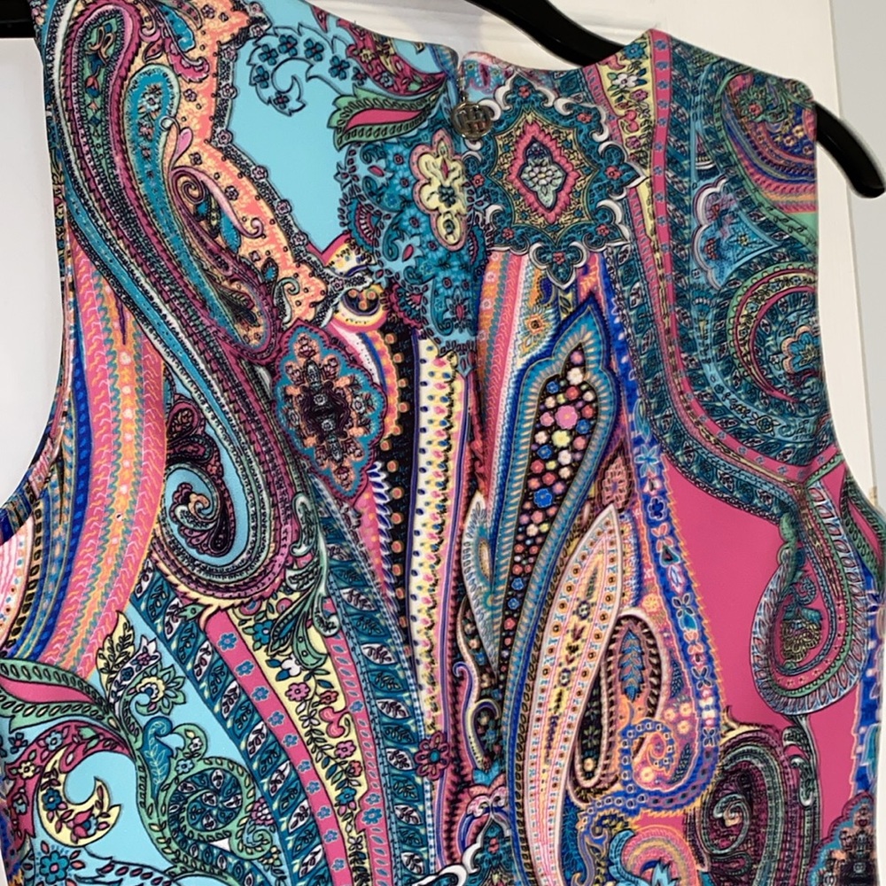 Tommy Hilfiger Blue Pink Paisley Print Scuba Lined Sheath Dress - Picture 6 of 11